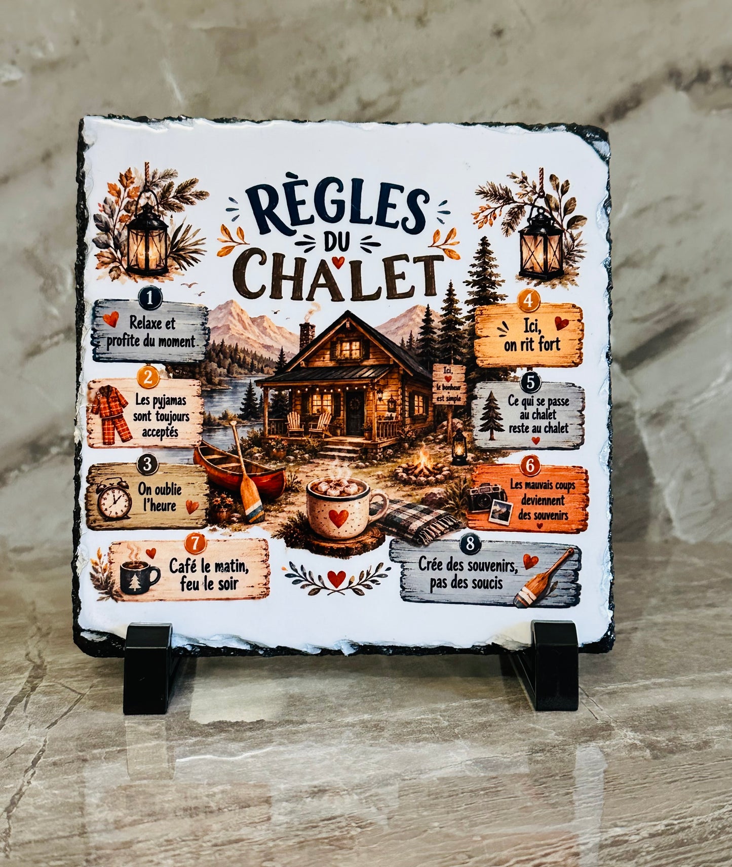 Ardoise décorative 6 x 6 po ,Règles du chalet