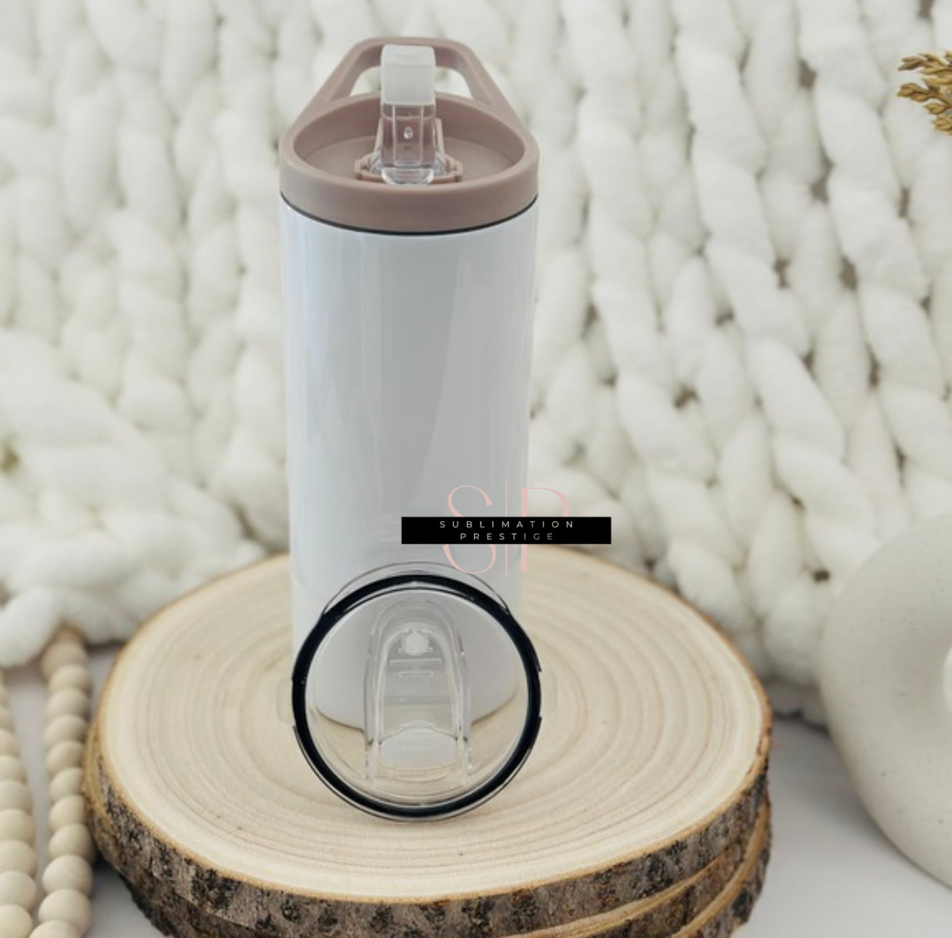 Tumbler régulier beige double couvercles , 15 oz, pour sublimation.
