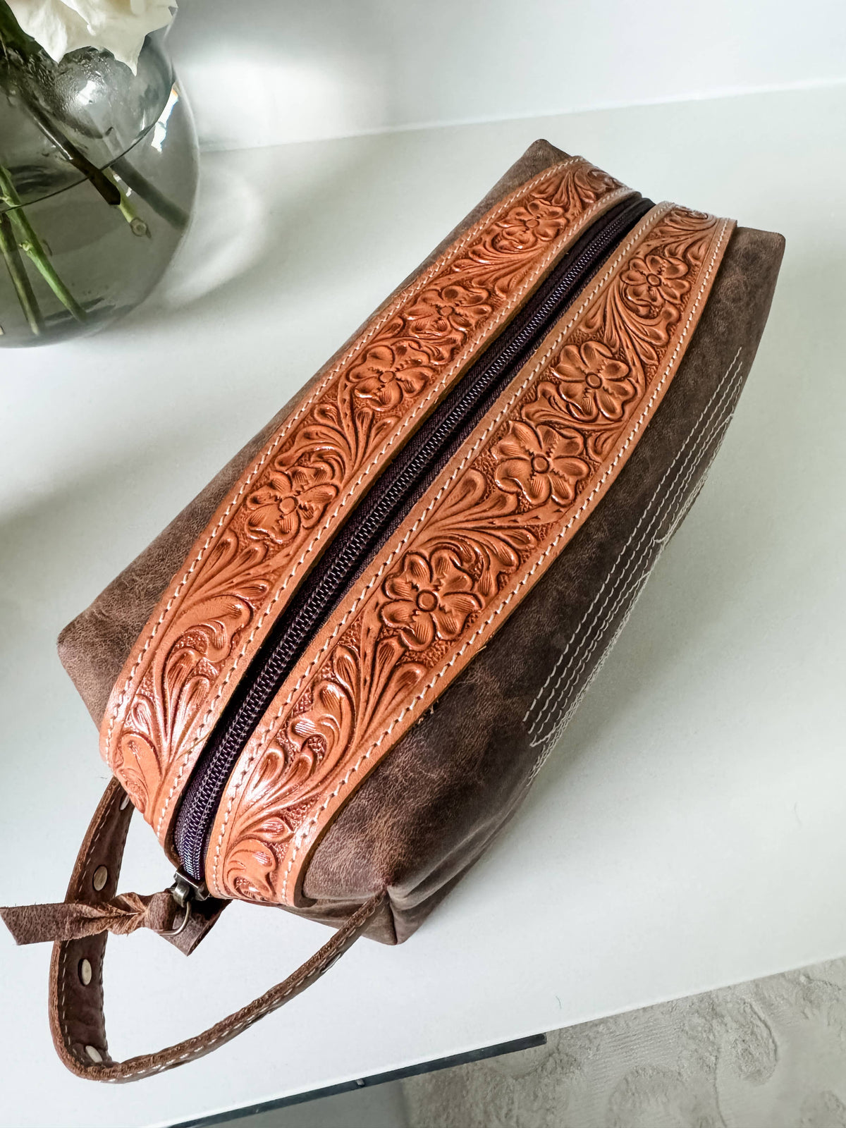 Trousse de toilette en cuir véritable