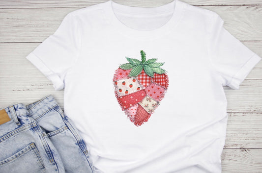 Chandail col rond fraise patchwork
