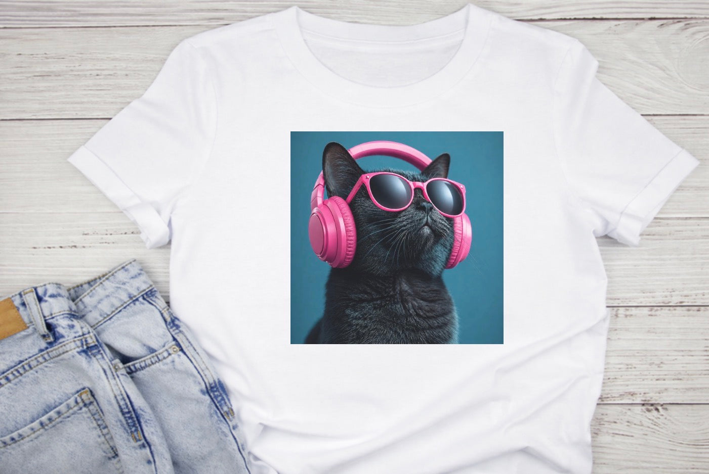 Chat noir fond bleu