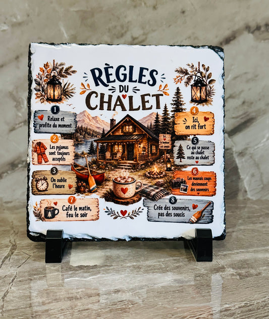 Ardoise décorative 6 x 6 po ,Règles du chalet