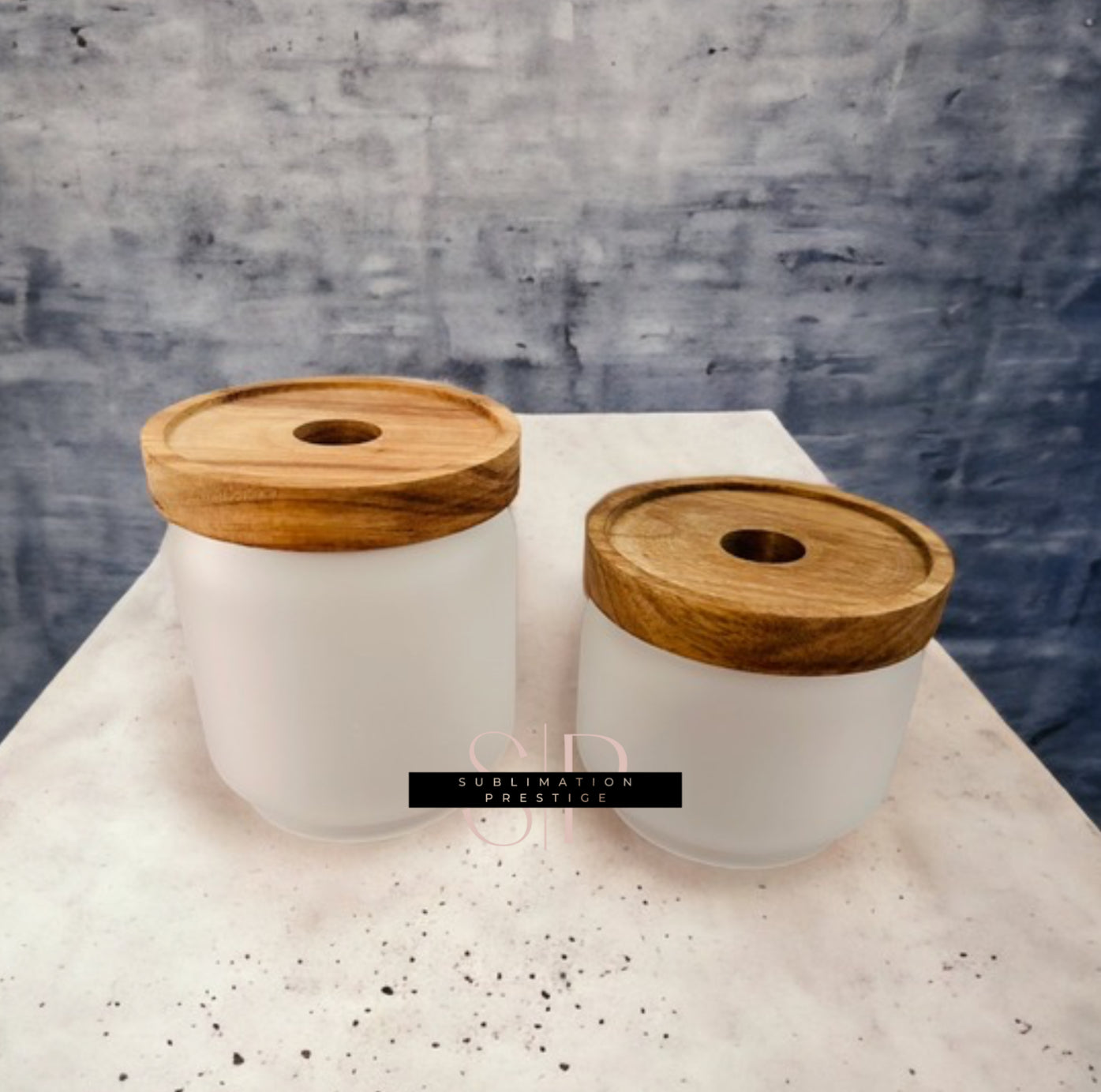 Pot de verre givré avec couvercle bambou, pour sublimation. - 450 ml
