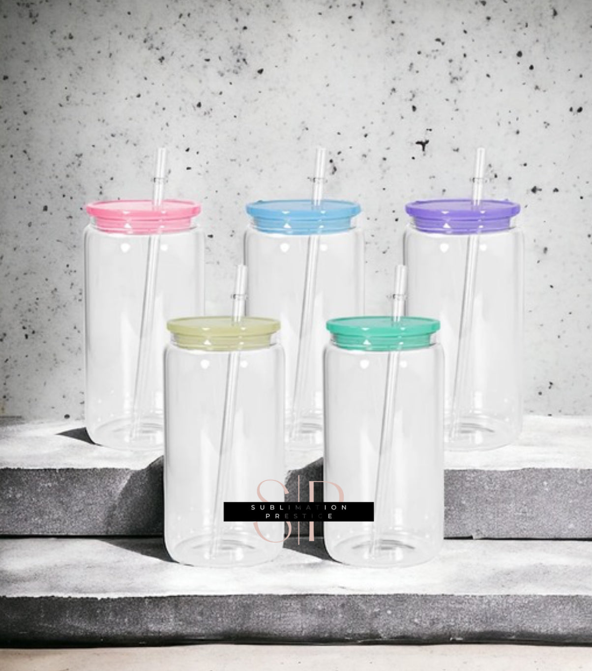 Bouteille de verre 16oz - Couvercle de couleur pour sublimation.